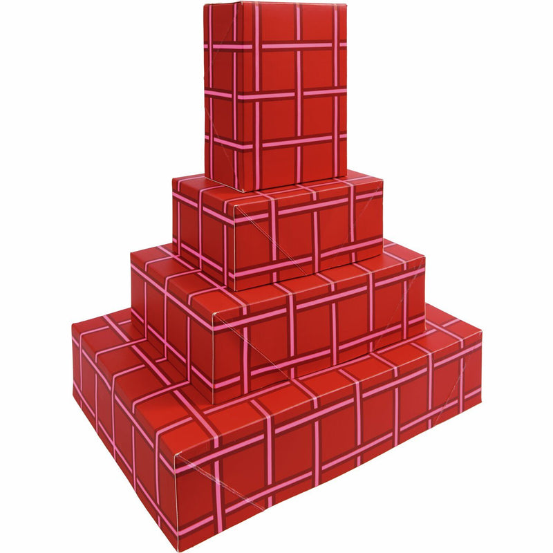 PAPER BOX SET GRID PRINT - Red