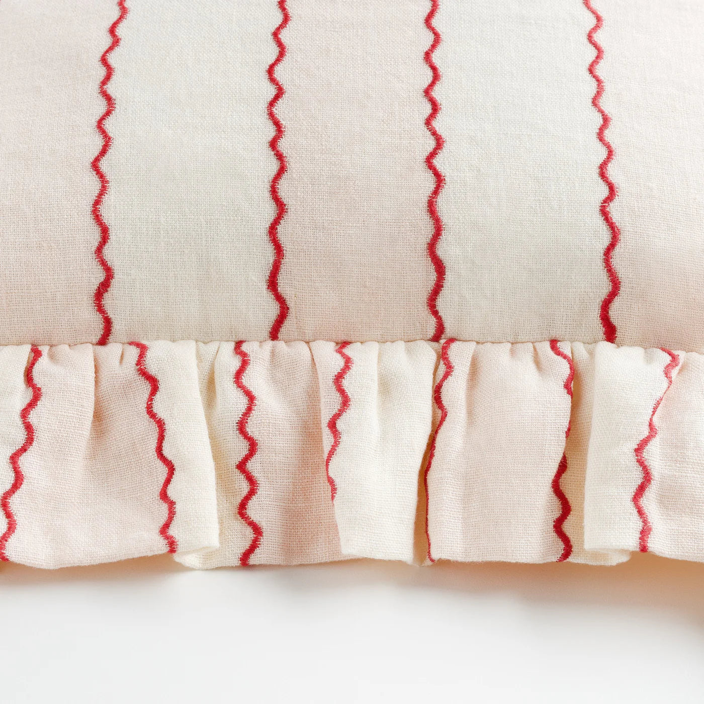 MARIONETTE EMBROIDERED STRIPE SQUARE CUSHION - PINK/CREAM (WITH PAD)