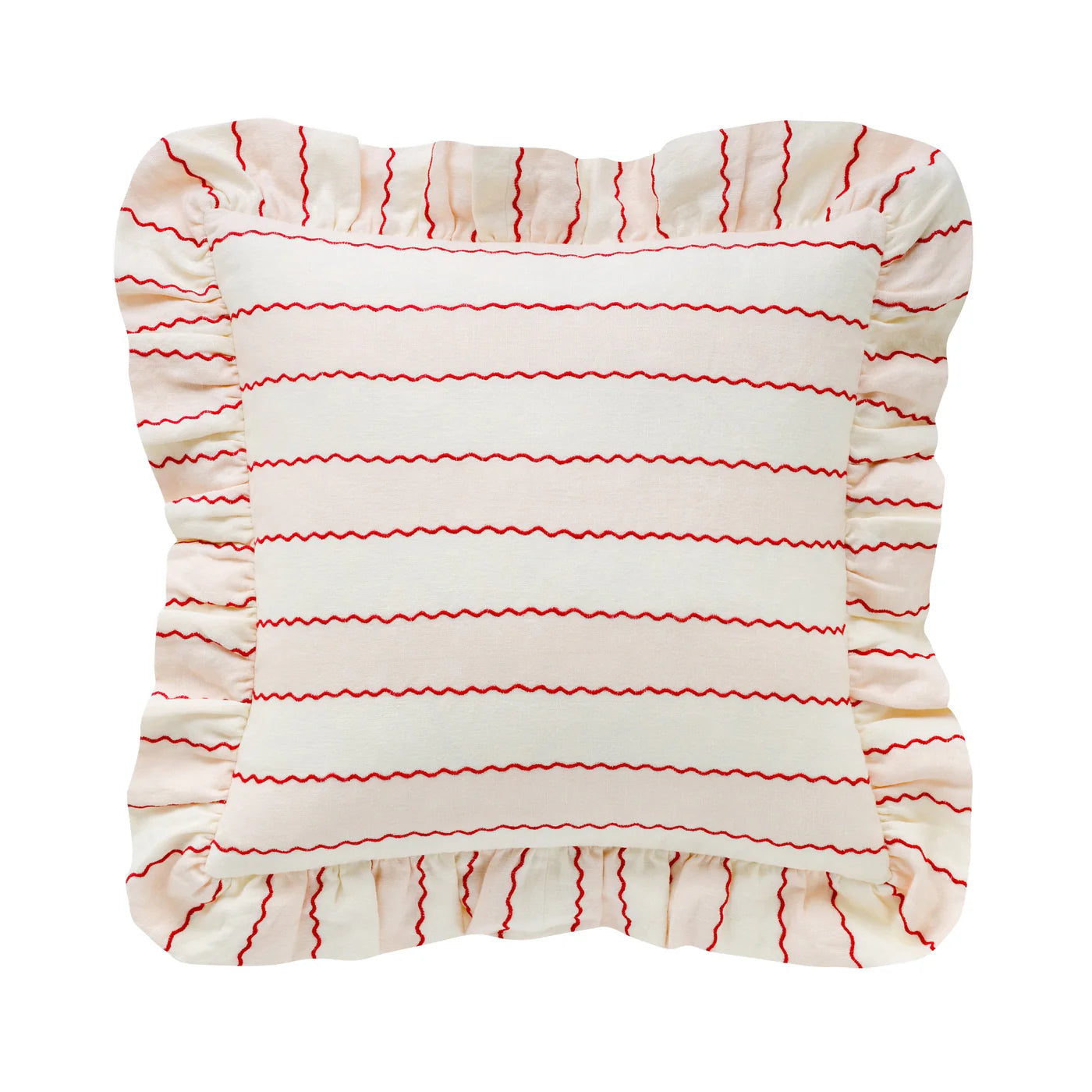 MARIONETTE EMBROIDERED STRIPE SQUARE CUSHION - PINK/CREAM (WITH PAD)