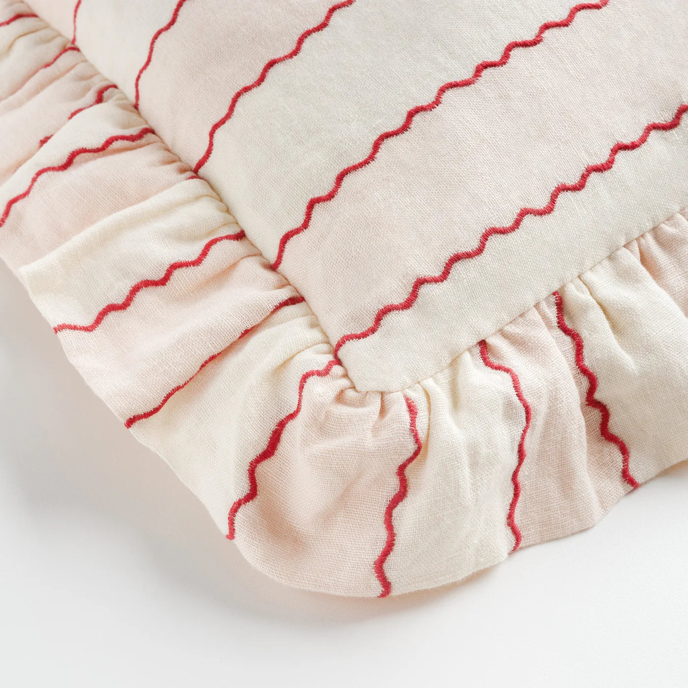 MARIONETTE EMBROIDERED STRIPE SQUARE CUSHION - PINK/CREAM (WITH PAD)