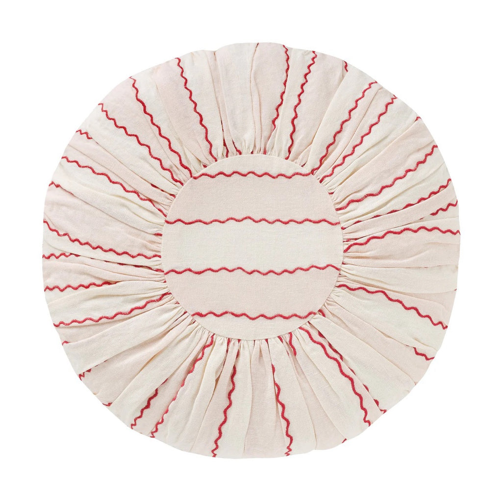 MARIONETTE EMBROIDERED STRIPE ROUND CUSHION - PINK/CREAM (WITH PAD)