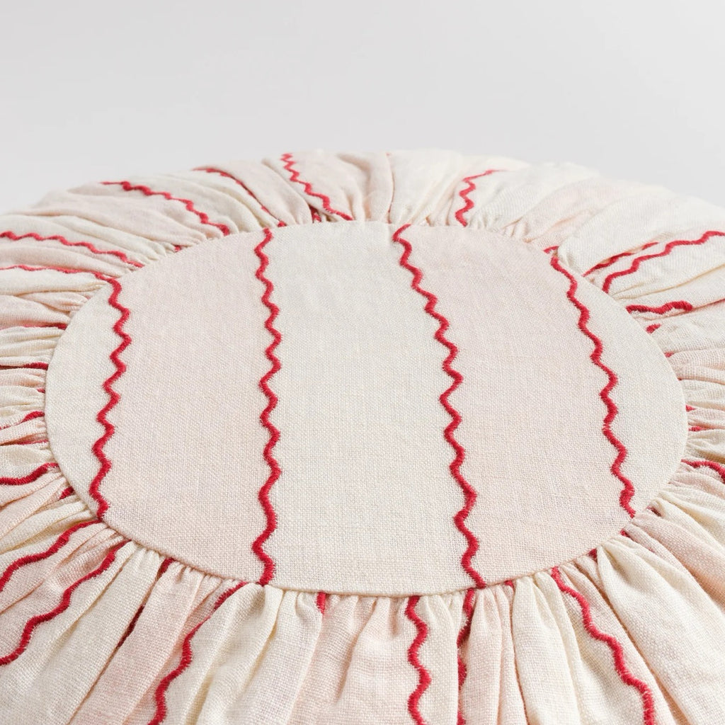 MARIONETTE EMBROIDERED STRIPE ROUND CUSHION - PINK/CREAM (WITH PAD)