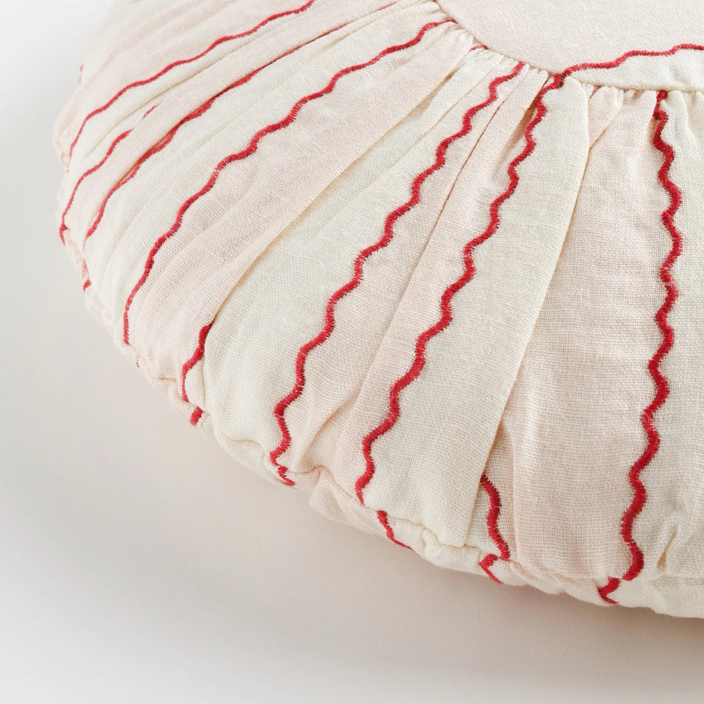 MARIONETTE EMBROIDERED STRIPE ROUND CUSHION - PINK/CREAM (WITH PAD)