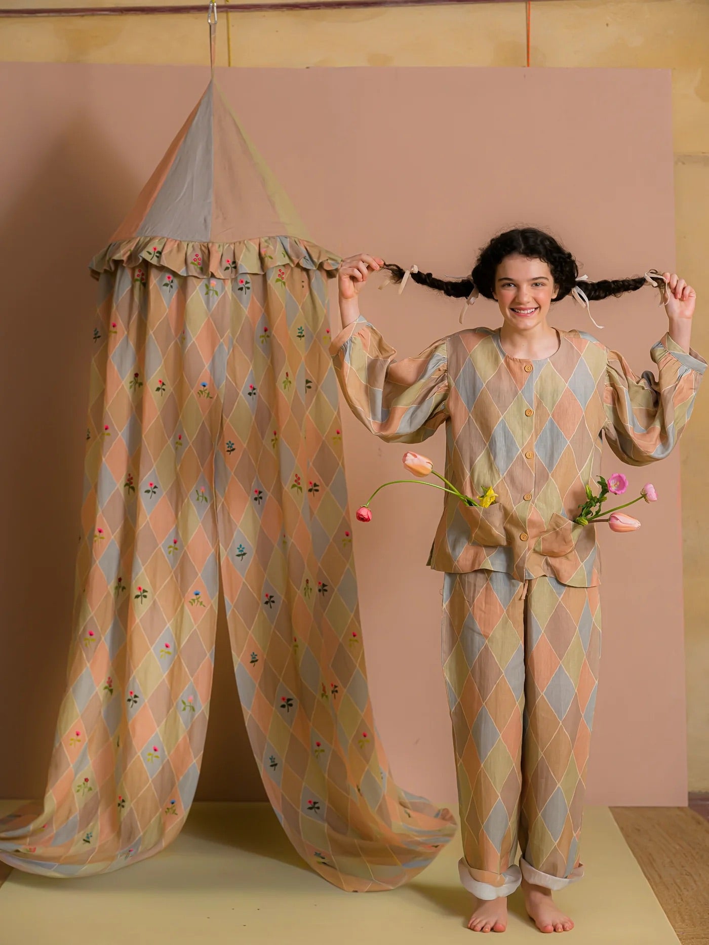 HARLEQUIN CANOPY -  MACARON WITH WILD FLOWER EMBROIDERY