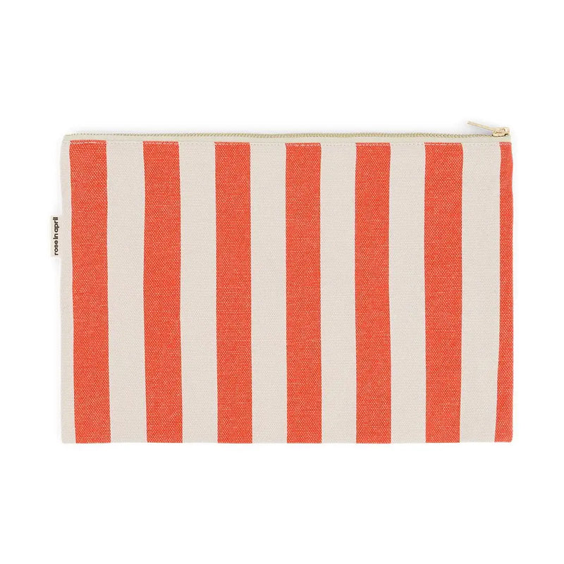 LILI LARGE FLAT POUCH - Stripes Greige/Tomato