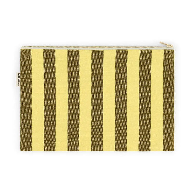 LILI LARGE FLAT POUCH - Stripes Lemon/Olive