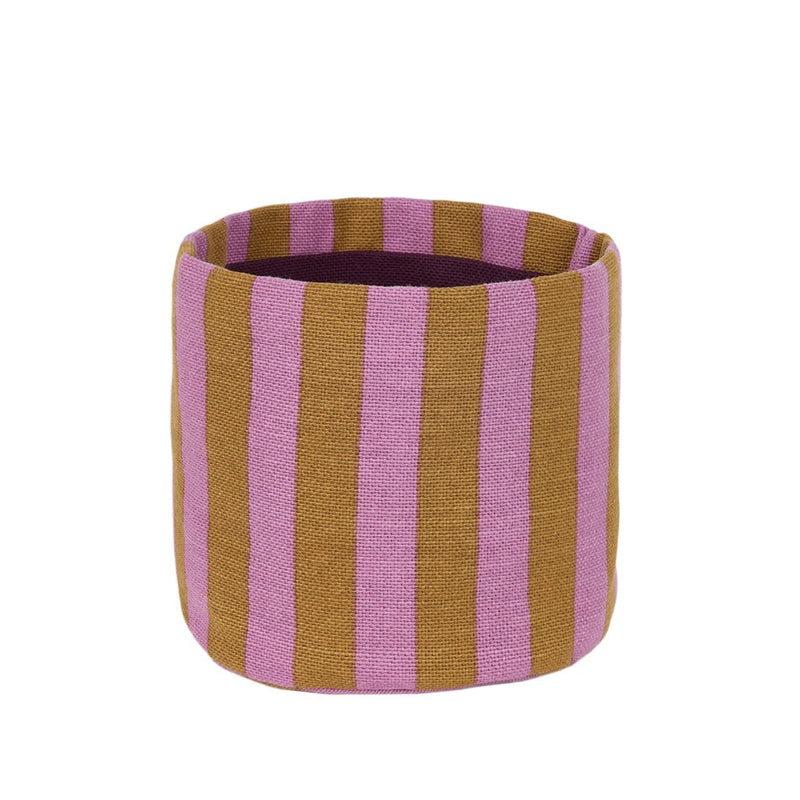 SMALL ROUND STORAGE BASKET - Pink Curry Stripes