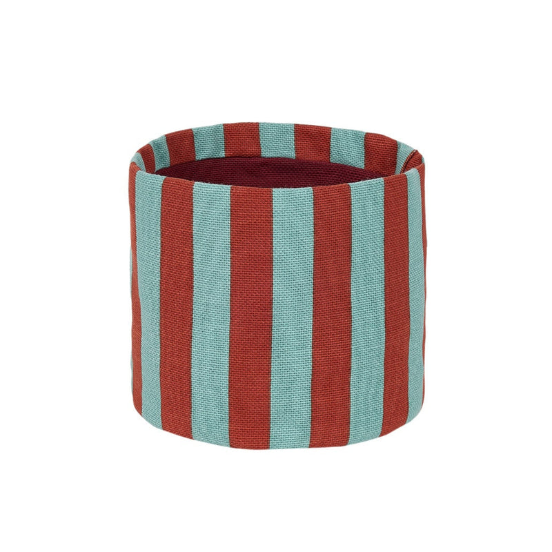 SMALL ROUND STORAGE BASKET - Red Teal Green stripe